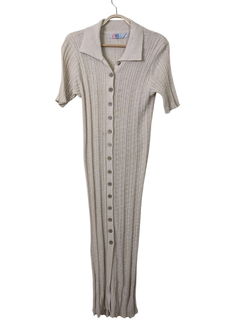 Free People Beach Riding Waves Ribbed Knit Maxi Dress XS Cream Button Front